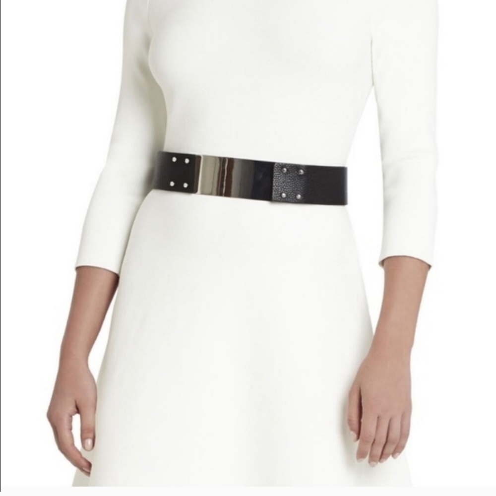 BCBG MAxAZRIA Metal plaque statement belt new